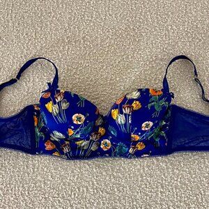 Stella McCartney Silk Blue Floral Bustier Bra 34C